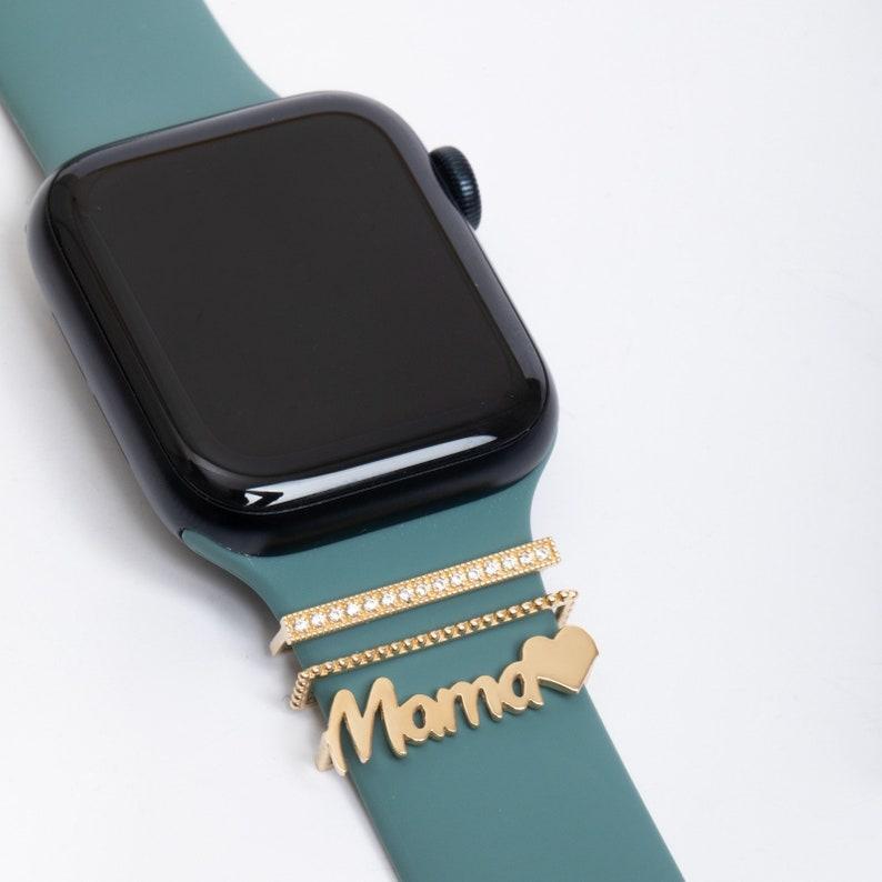 Custom Apple Watch Name Mama Tag Charm, Personalize Smart Watch Straps Charm, Solid Gold Smart Watch Tag, Name Figure Accessories - MyMoonLampAu