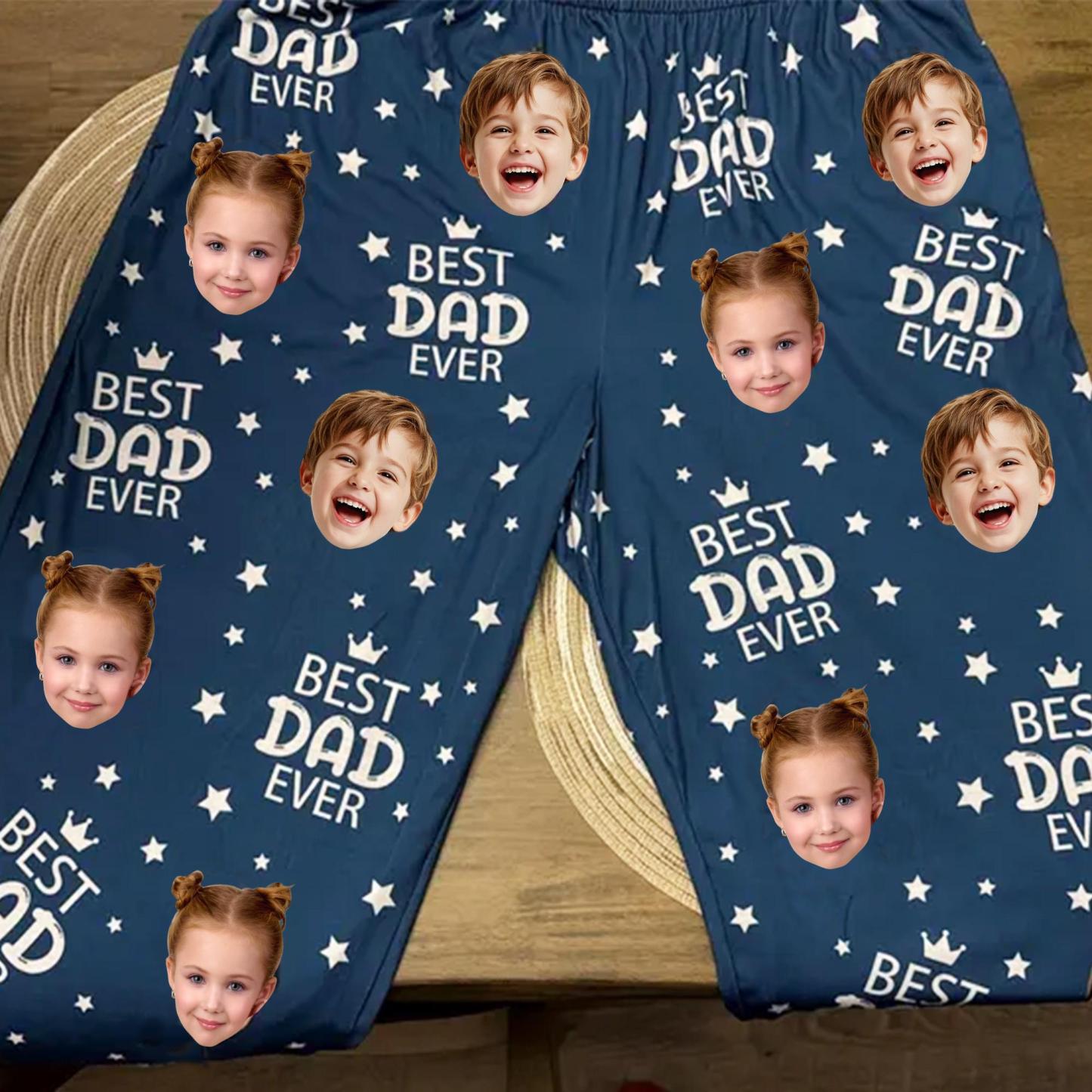 Custom Face Pajama Pants, Photo Gift for Dad Mom Grandparents, BESTDADEVER Pants Shorts - MyMoonLampAu