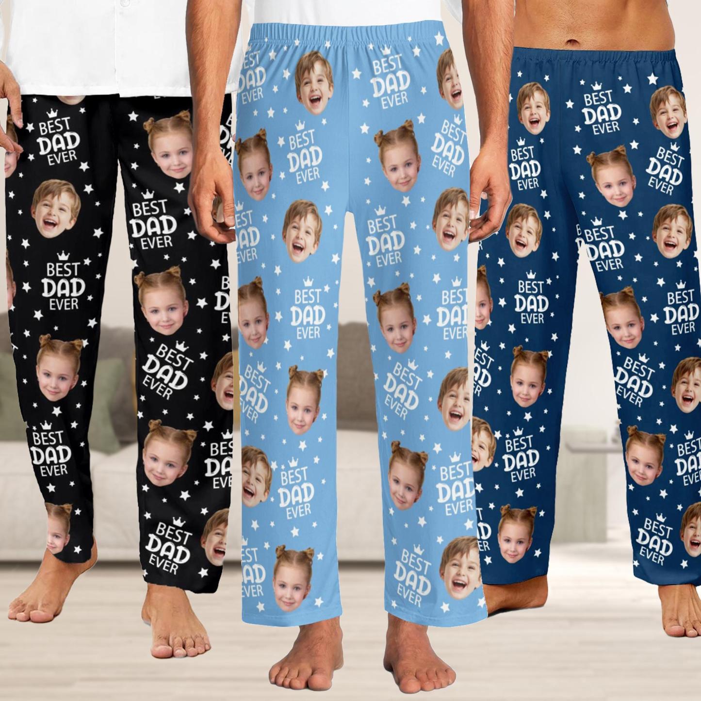 Custom Face Pajama Pants, Photo Gift for Dad Mom Grandparents, BESTDADEVER Pants Shorts - MyMoonLampAu