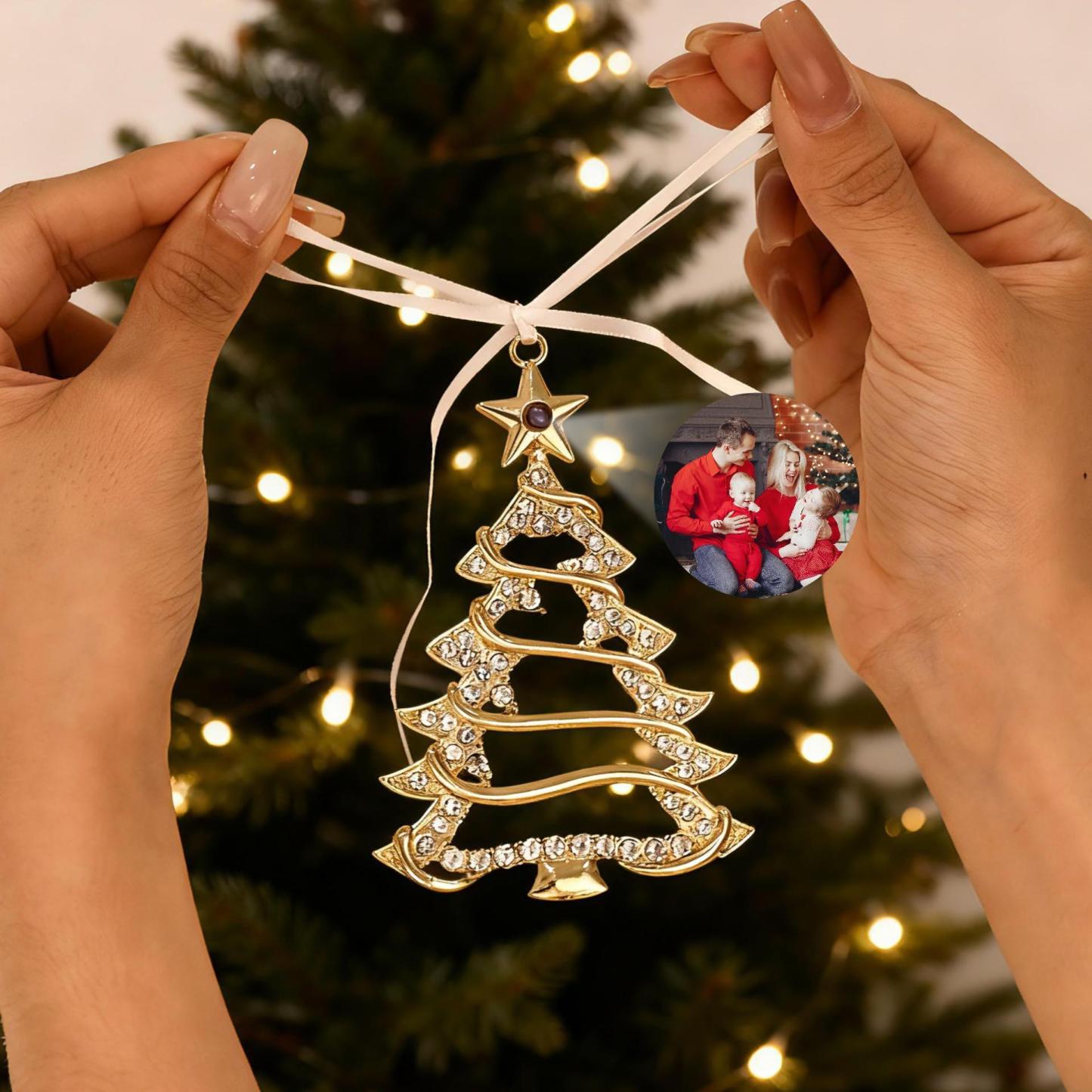 Personalized Photo Christmas Tree Ornament for Memorial Gift, Family Keepsake Decoration with Crystal Accents - MyMoonLampAu