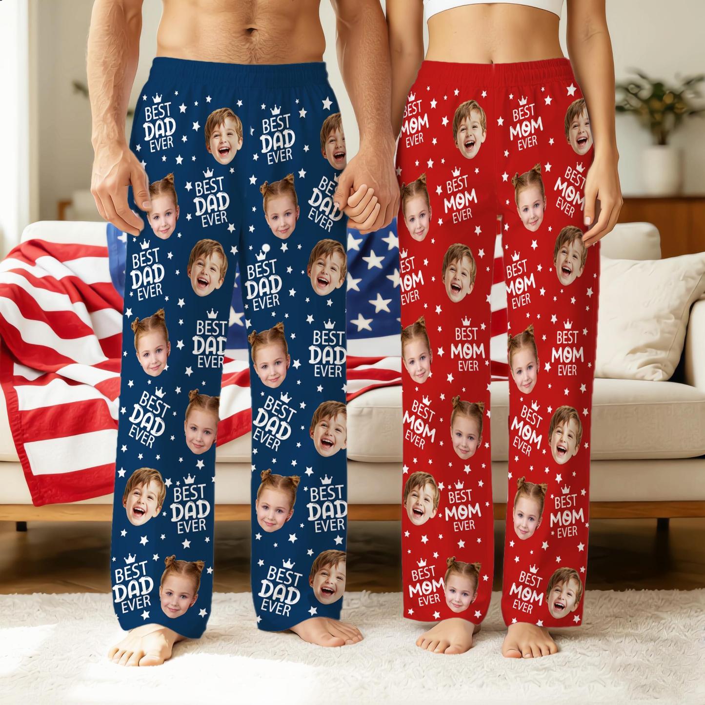 Custom Face Pajama Pants, Photo Gift for Dad Mom Grandparents, BESTDADEVER Pants Shorts - MyMoonLampAu