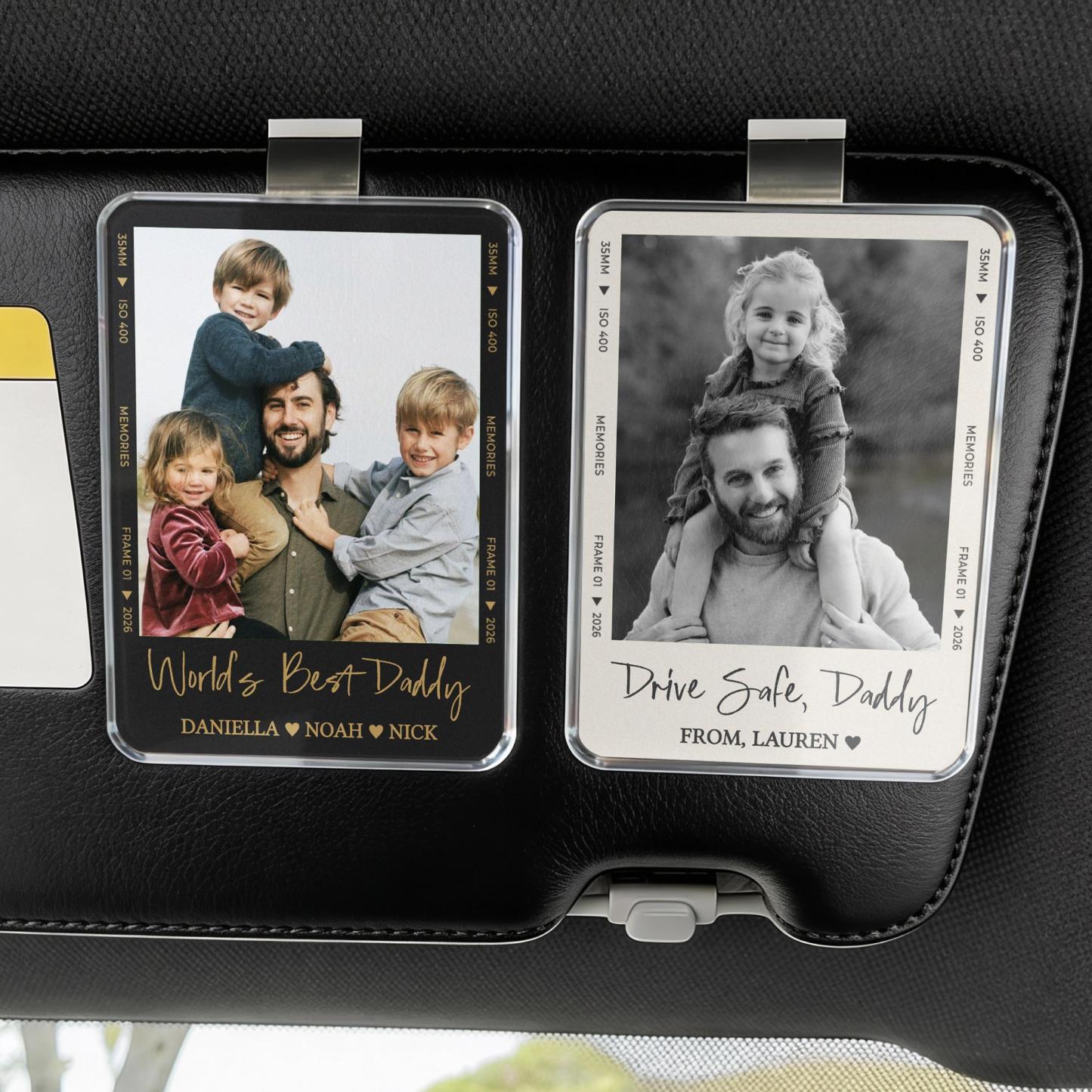 Personalized Gift For Dad, Custom Photo Car Visor Clip, Drive Safe Daddy, 1st Fathers Day Gift For Husband, Baby Photo Car Sun Visor - MyMoonLampAu