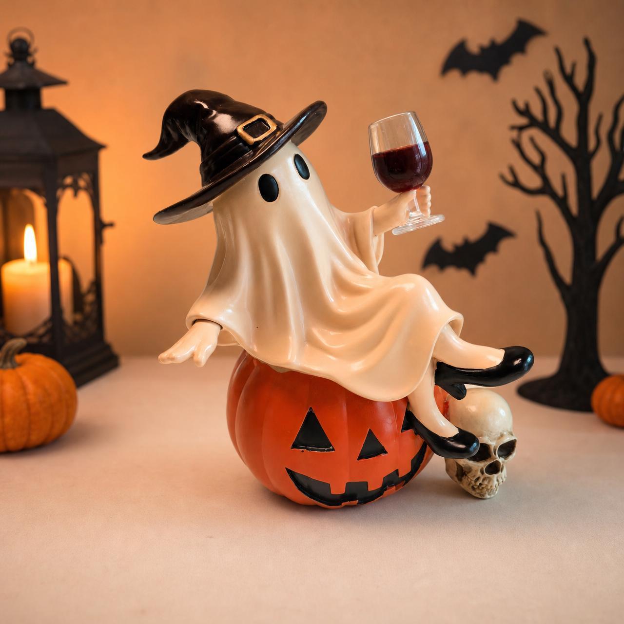 Halloween Ghost Statue with Wine Glass - Spooky Decor for Home, Party & Gift Giving - MyMoonLampAu