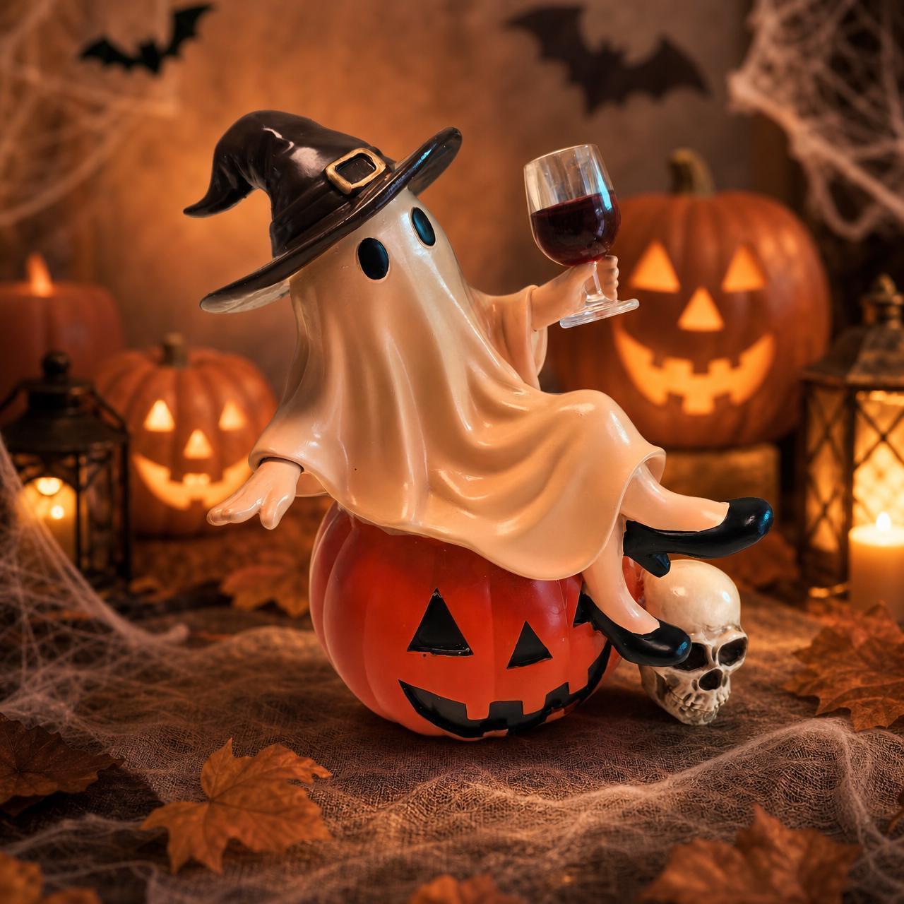 Halloween Ghost Statue with Wine Glass - Spooky Decor for Home, Party & Gift Giving - MyMoonLampAu