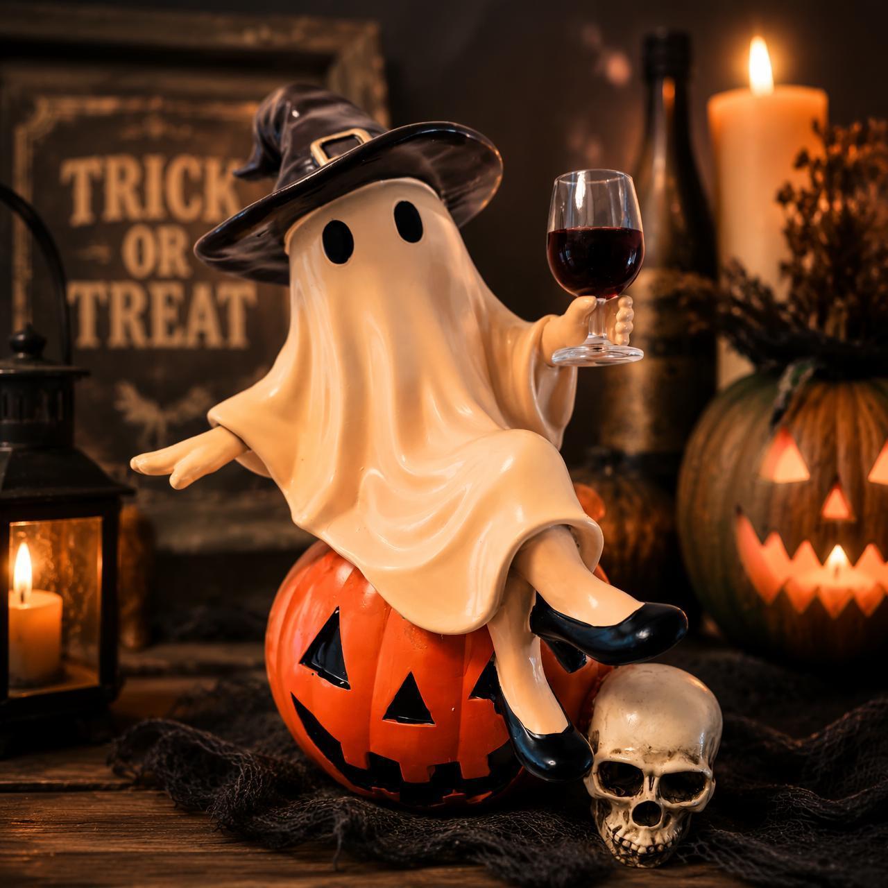 Halloween Ghost Statue with Wine Glass - Spooky Decor for Home, Party & Gift Giving - MyMoonLampAu