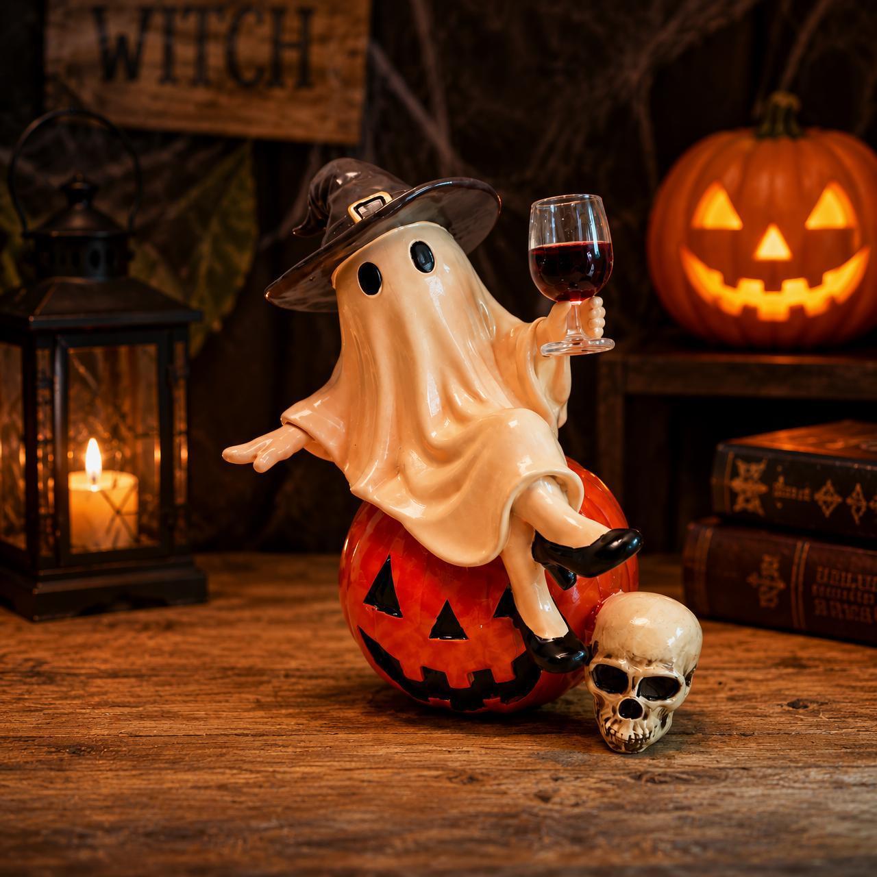 Halloween Ghost Statue with Wine Glass - Spooky Decor for Home, Party & Gift Giving - MyMoonLampAu