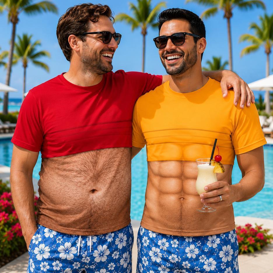 Dad Bod Shirt, Custom Faux Chest Hair Shirt, Personalized Aloha And Chill Shirts, Novelty Tropical Beach Fake Muscle Shirt, Novelty Dad Tee - MyMoonLampAu