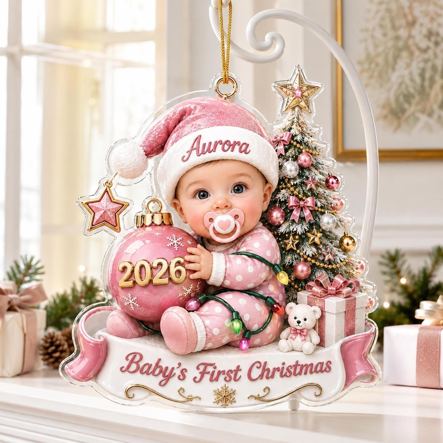 Custom Baby’s First Christmas Ornament 2026, Custom Baby Name Acrylic Ornament, First Christmas Keepsake, Newborn Baby Gift - MyMoonLampAu