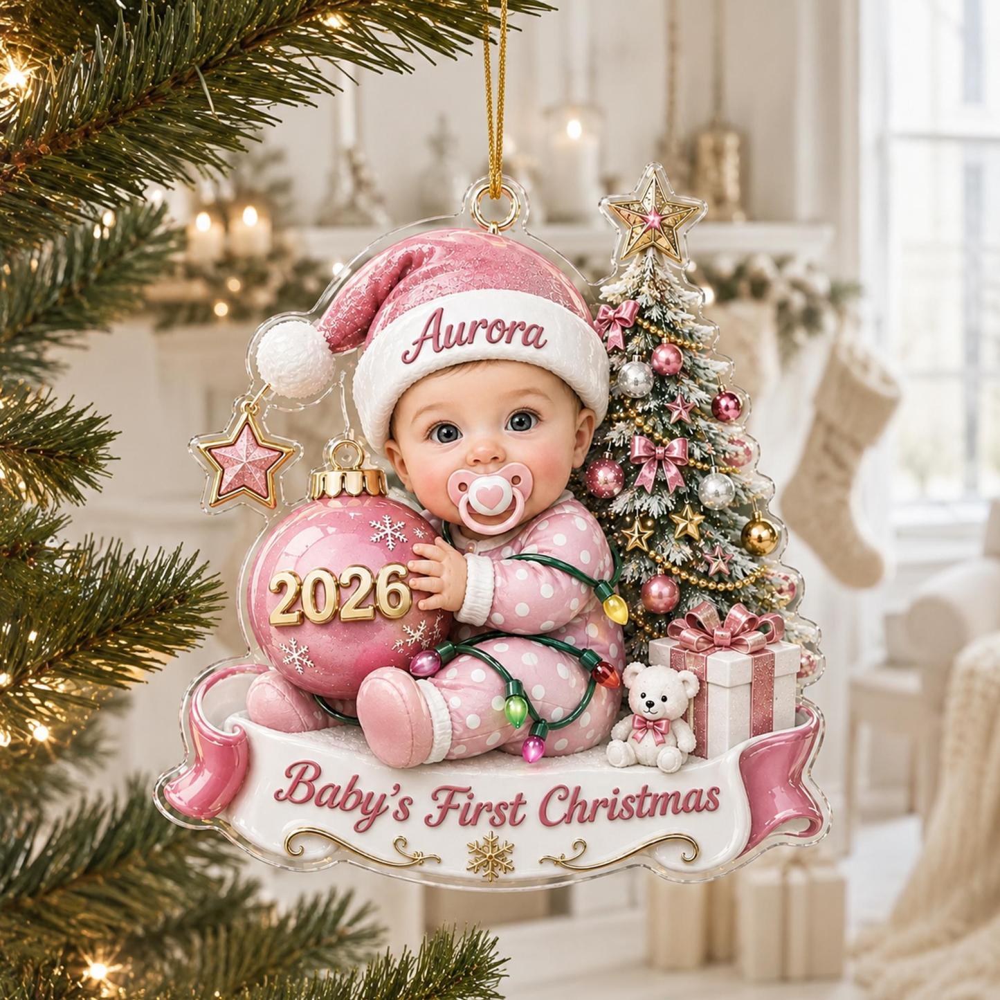 Custom Baby’s First Christmas Ornament 2026, Custom Baby Name Acrylic Ornament, First Christmas Keepsake, Newborn Baby Gift - MyMoonLampAu