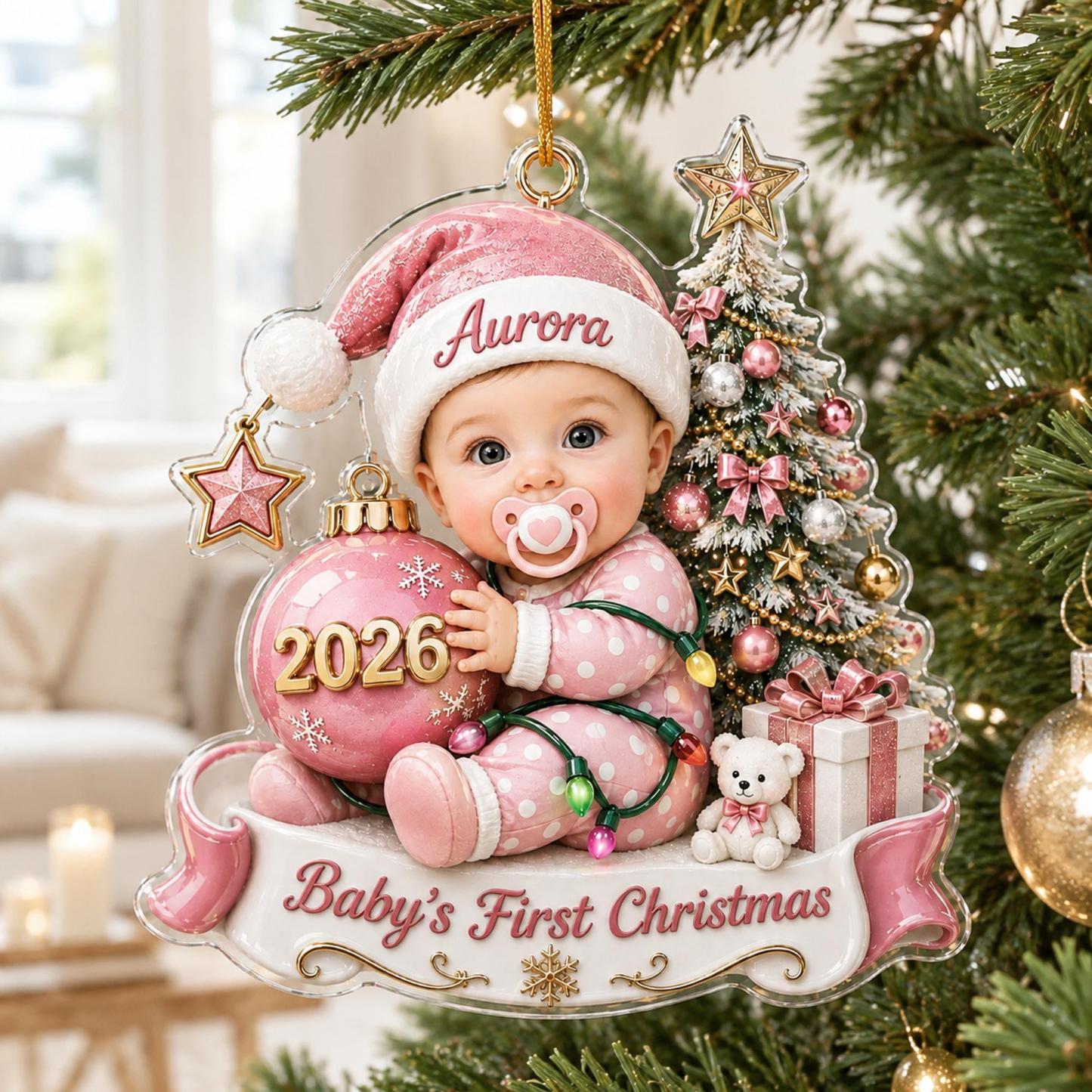 Custom Baby’s First Christmas Ornament 2026, Custom Baby Name Acrylic Ornament, First Christmas Keepsake, Newborn Baby Gift - MyMoonLampAu