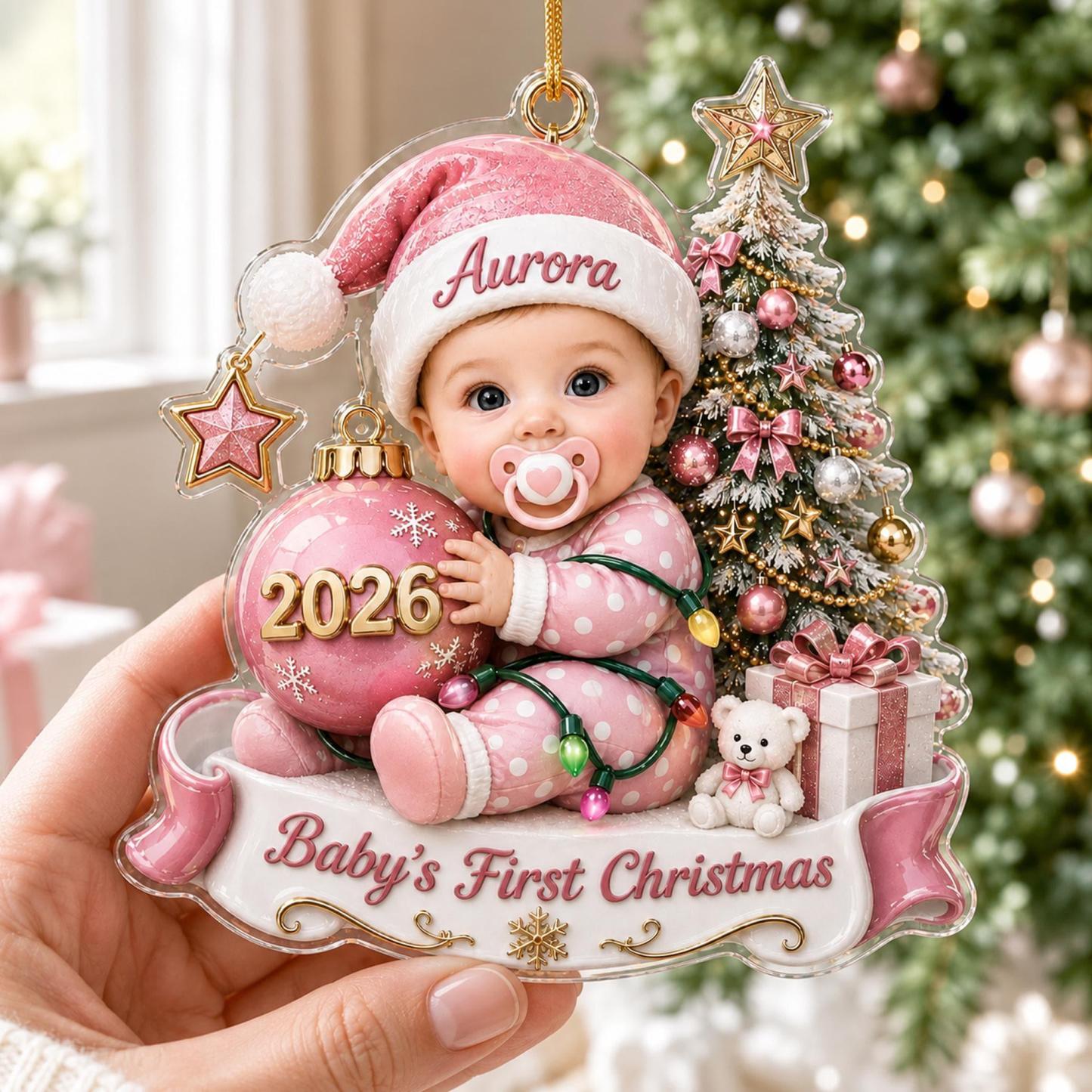 Custom Baby’s First Christmas Ornament 2026, Custom Baby Name Acrylic Ornament, First Christmas Keepsake, Newborn Baby Gift - MyMoonLampAu