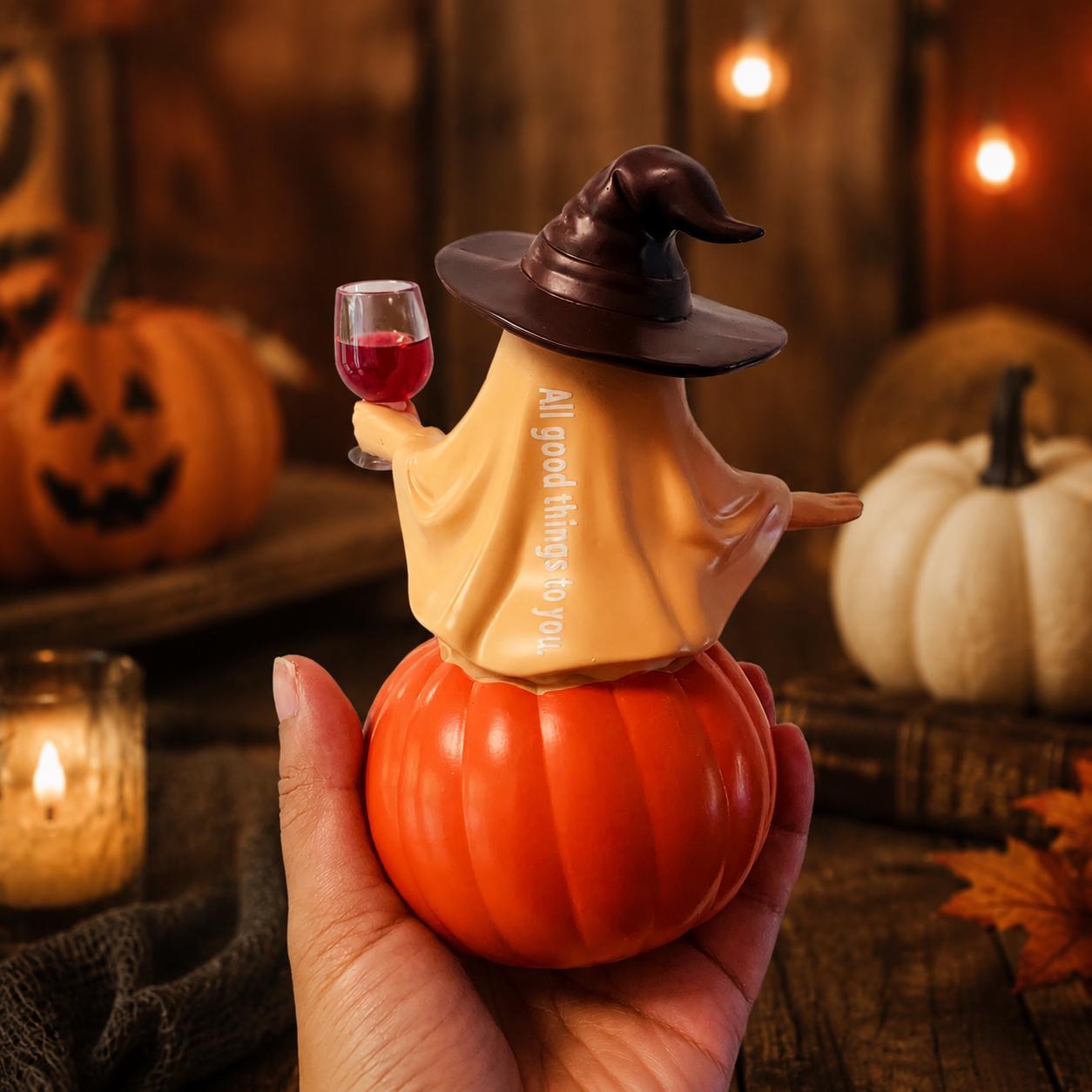 Halloween Ghost Statue with Wine Glass - Spooky Decor for Home, Party & Gift Giving - MyMoonLampAu