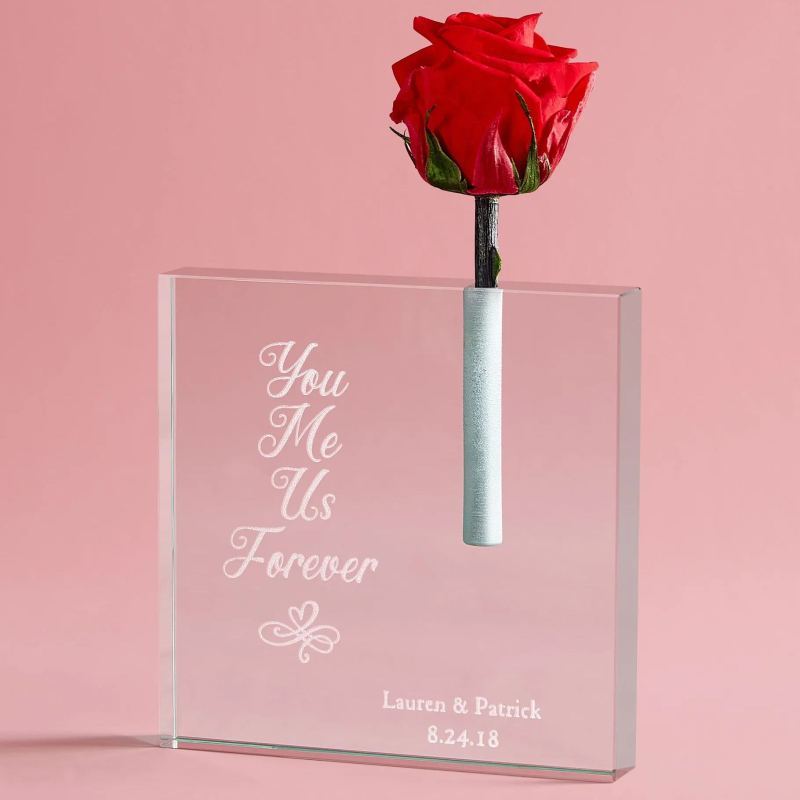 Personalized Acrylic Rose Display with Engraved Text Valentines Day Gift