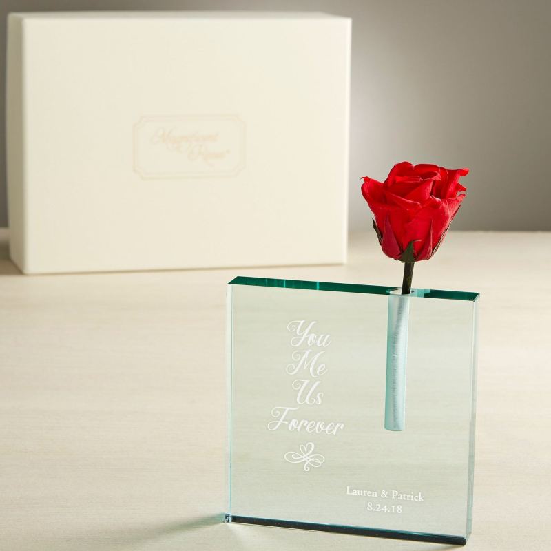 Personalized Acrylic Rose Display with Engraved Text Valentines Day Gift