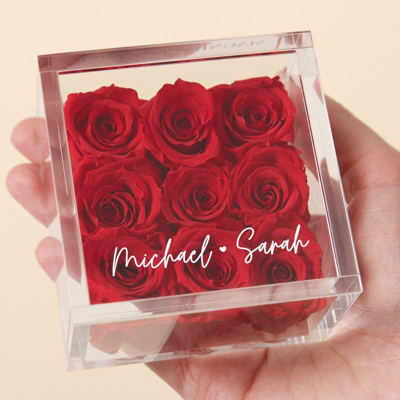 Personalized Connected Love Miniature Red Rose Keepsake Box
