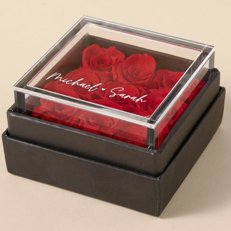 Personalized Connected Love Miniature Red Rose Keepsake Box