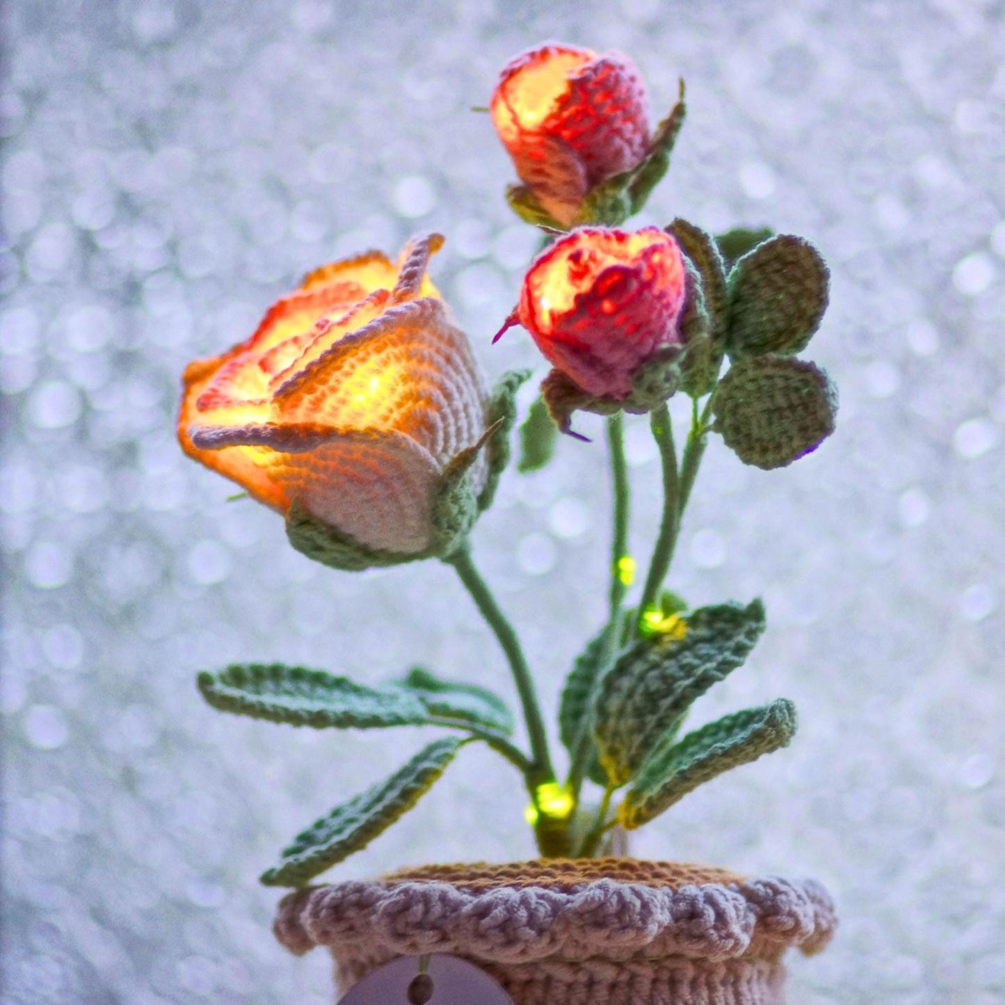Crocheted Rose/Lily of the Valley Romantic LED Night Light Glowing Knit Flower for Her - MyMoonLampAu