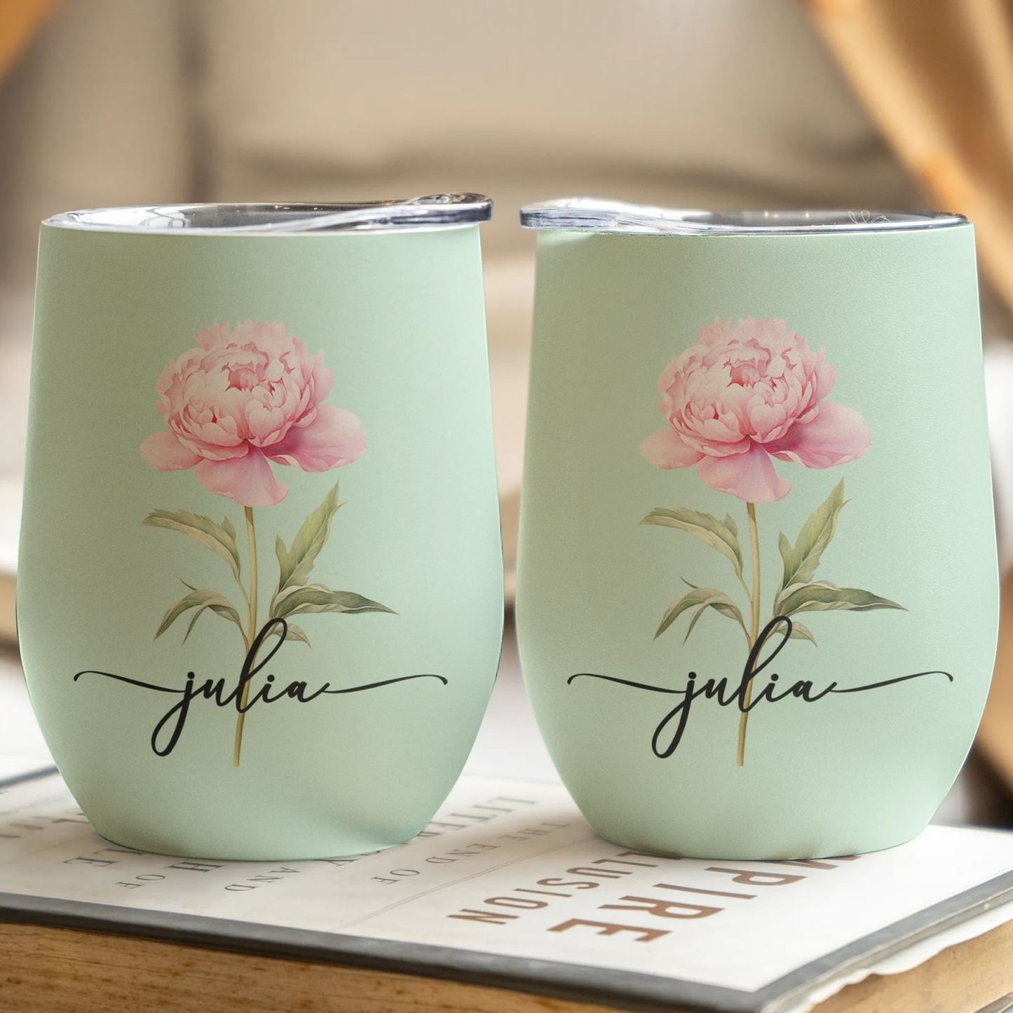 Custom Birth Flower Wine Tumbler for Her - Personalized Name Mother’s Day Gift - MyMoonLampAu