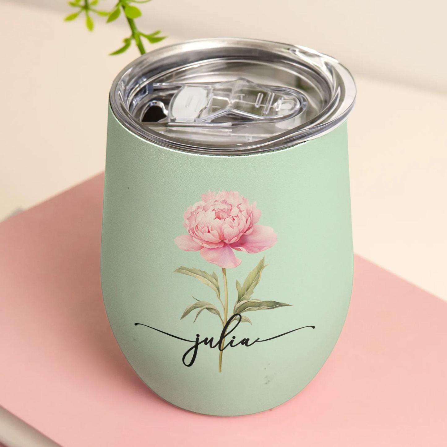 Custom Birth Flower Wine Tumbler for Her - Personalized Name Mother’s Day Gift - MyMoonLampAu
