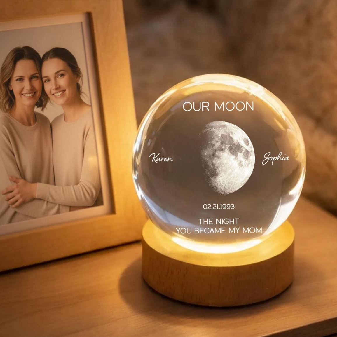 Personalized Moon Phase Crystal Ball Night Light - Custom Date Gift for Mom & Her - Unique Mother’s Day, Anniversary or Birthday Keepsake - MyMoonLampAu