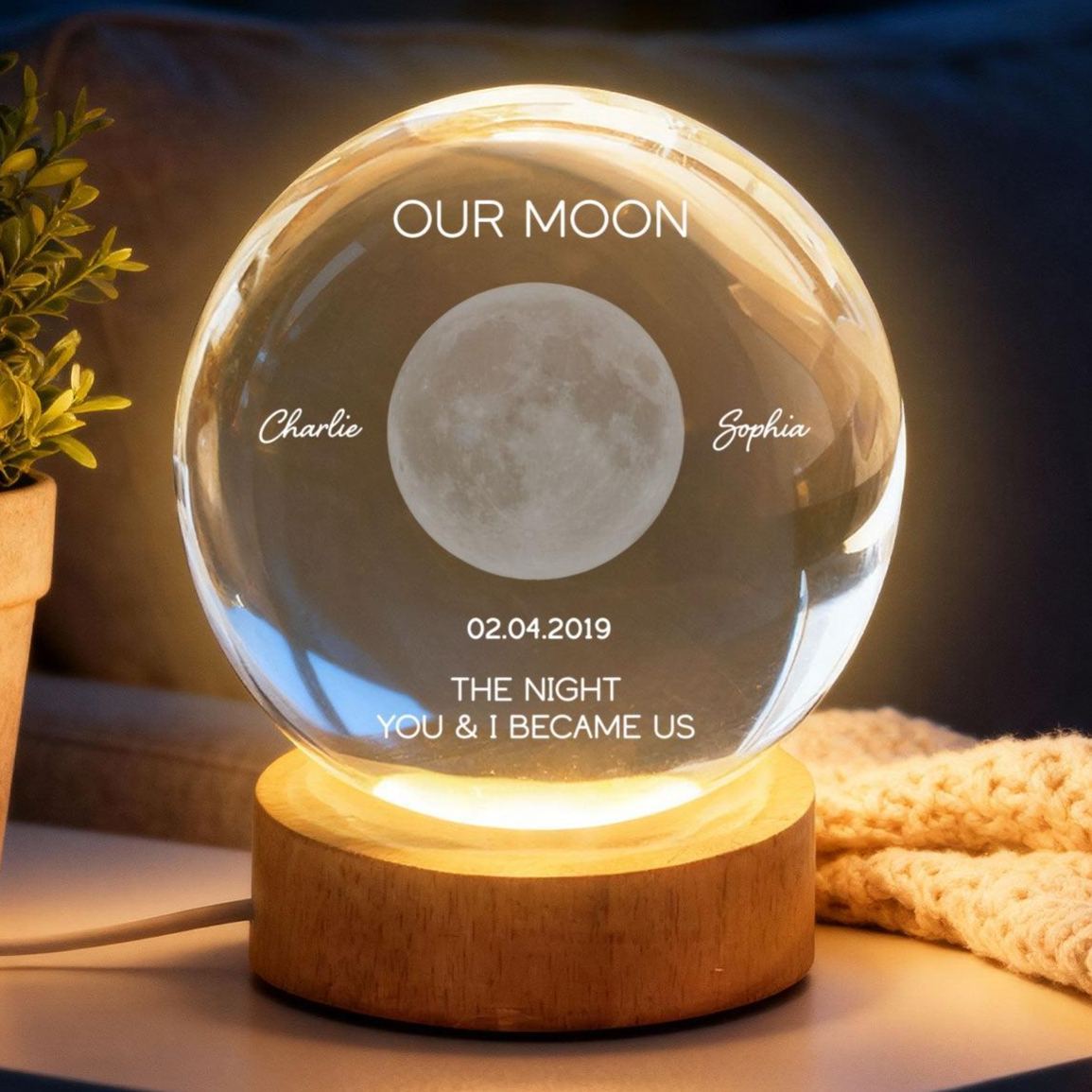 Personalized Moon Phase Crystal Ball Night Light - Custom Date Gift for Mom & Her - Unique Mother’s Day, Anniversary or Birthday Keepsake - MyMoonLampAu