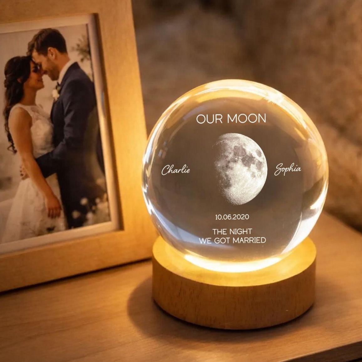 Personalized Moon Phase Crystal Ball Night Light - Custom Date Gift for Mom & Her - Unique Mother’s Day, Anniversary or Birthday Keepsake - MyMoonLampAu