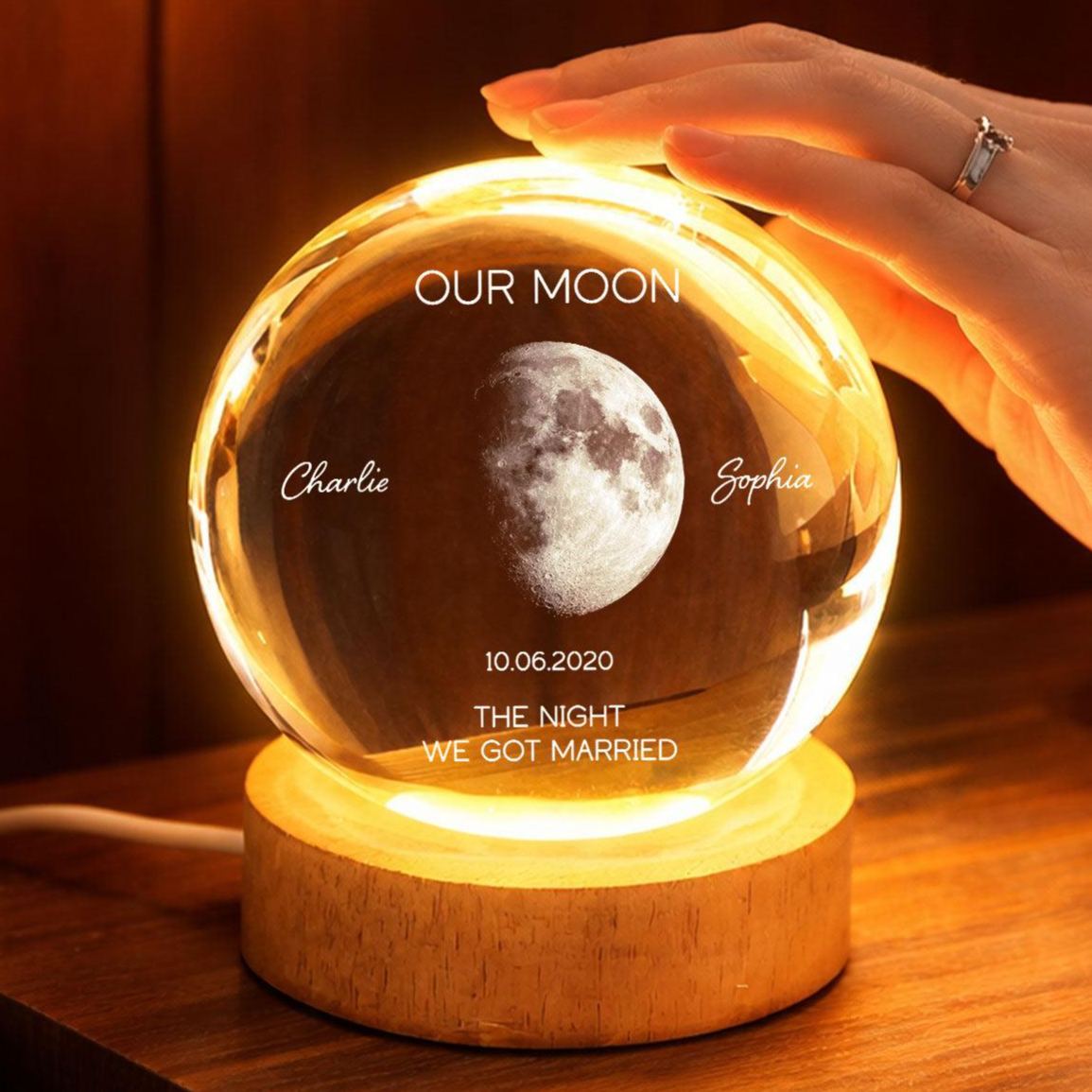 Personalized Moon Phase Crystal Ball Night Light - Custom Date Gift for Mom & Her - Unique Mother’s Day, Anniversary or Birthday Keepsake - MyMoonLampAu