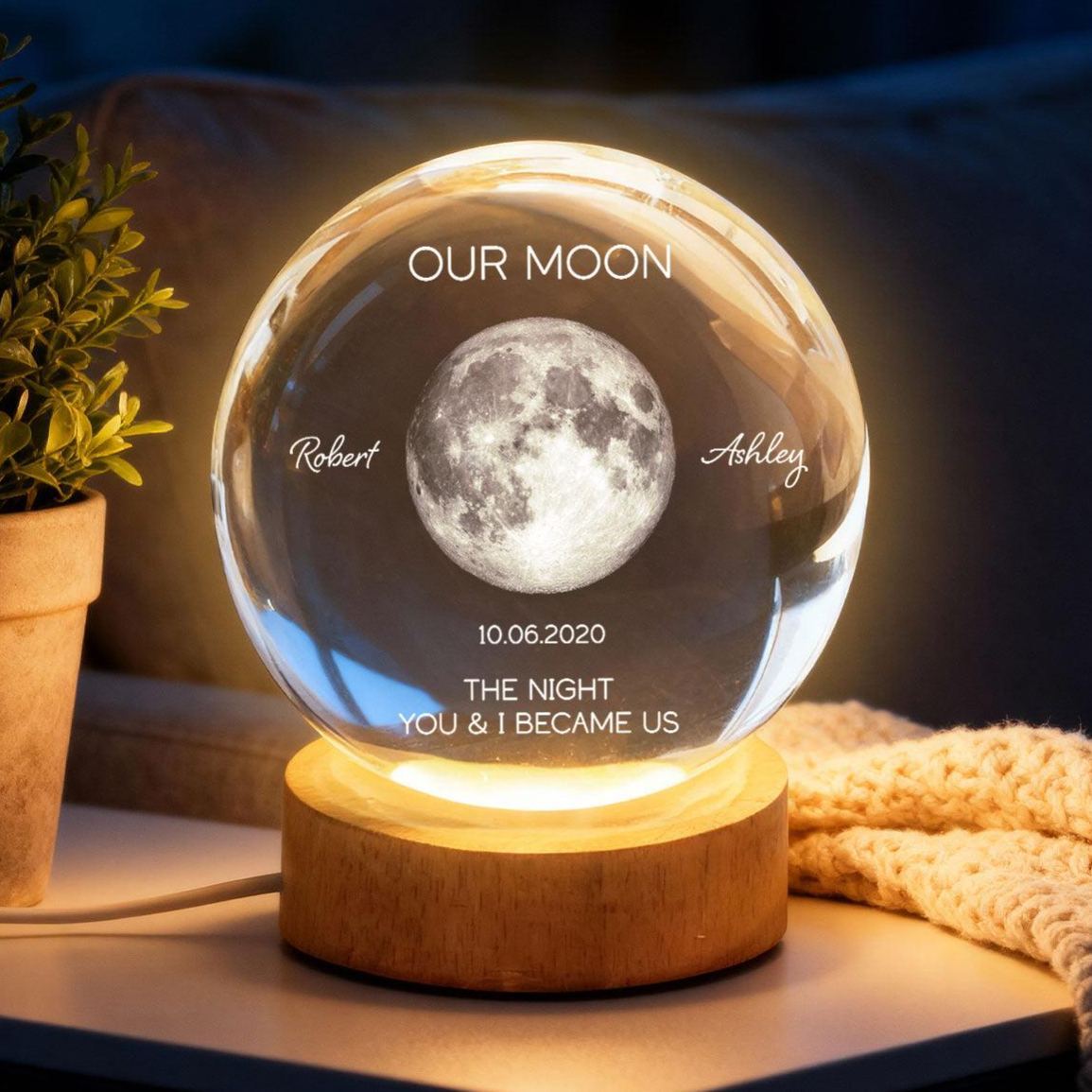 Personalized Moon Phase Crystal Ball Night Light - Custom Date Gift for Mom & Her - Unique Mother’s Day, Anniversary or Birthday Keepsake - MyMoonLampAu