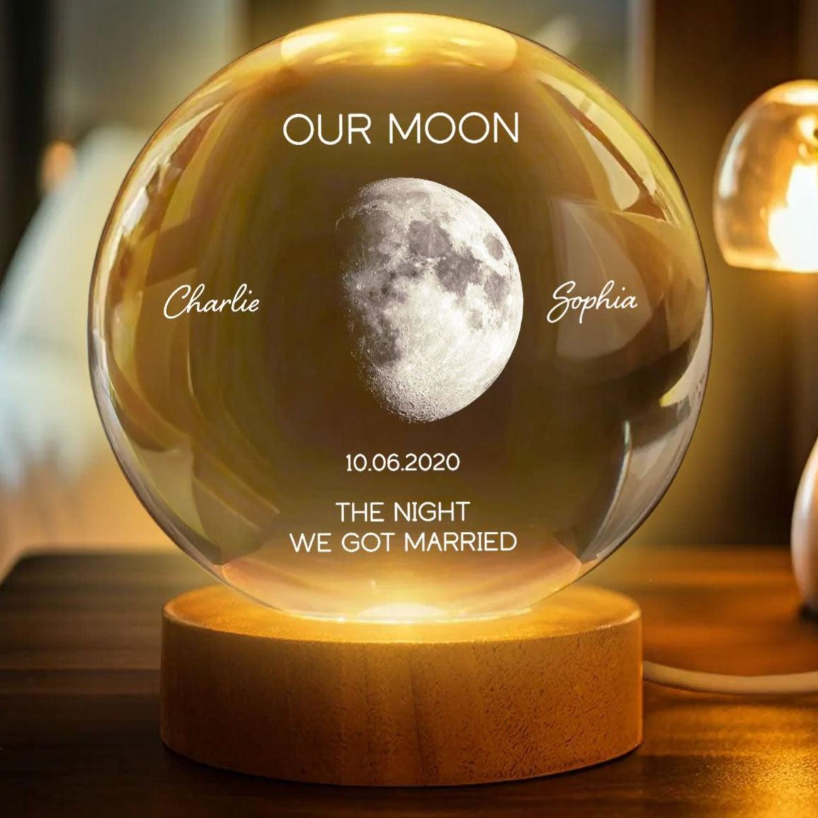 Personalized Moon Phase Crystal Ball Night Light - Custom Date Gift for Mom & Her - Unique Mother’s Day, Anniversary or Birthday Keepsake - MyMoonLampAu