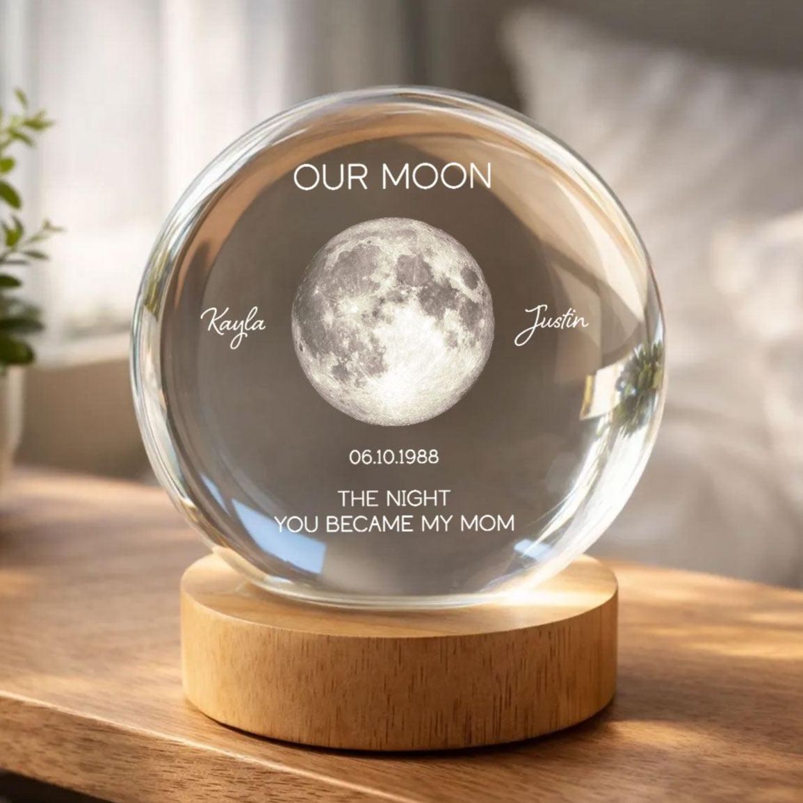 Personalized Moon Phase Crystal Ball Night Light - Custom Date Gift for Mom & Her - Unique Mother’s Day, Anniversary or Birthday Keepsake - MyMoonLampAu