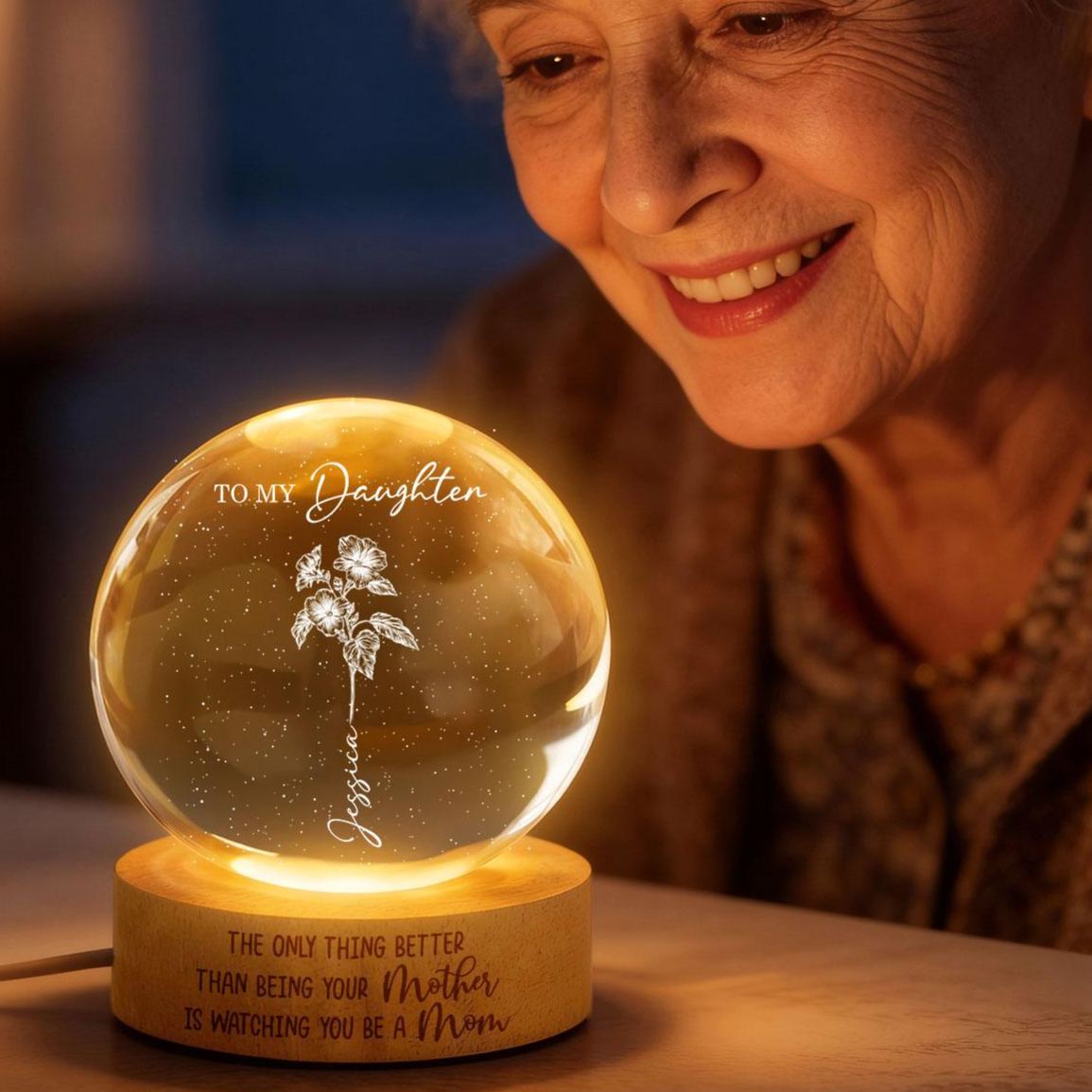 Watching You Be a Mom - Personalized Crystal Ball LED Night Light - Mother's Day Gift for Daughter - MyMoonLampAu