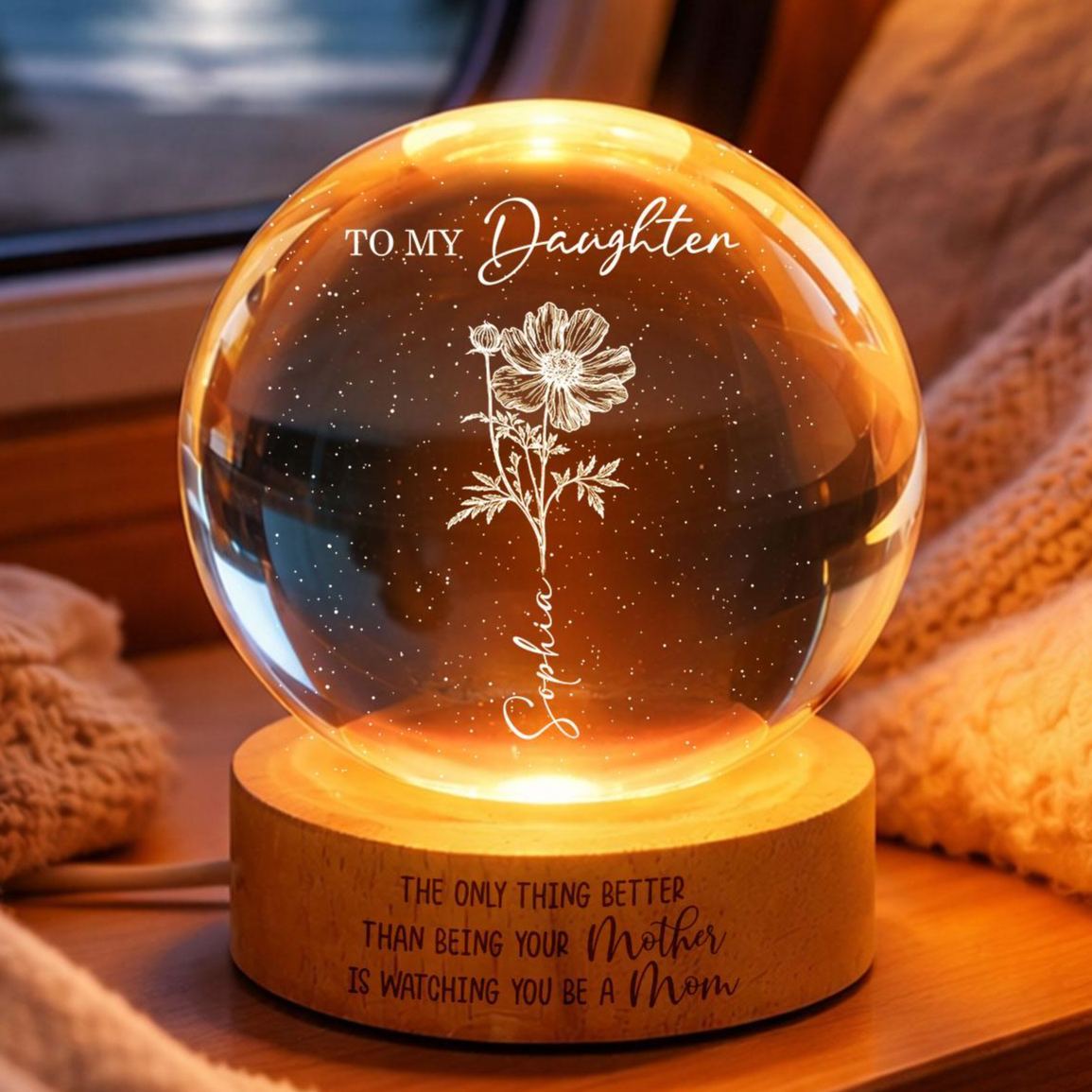 Watching You Be a Mom - Personalized Crystal Ball LED Night Light - Mother's Day Gift for Daughter - MyMoonLampAu