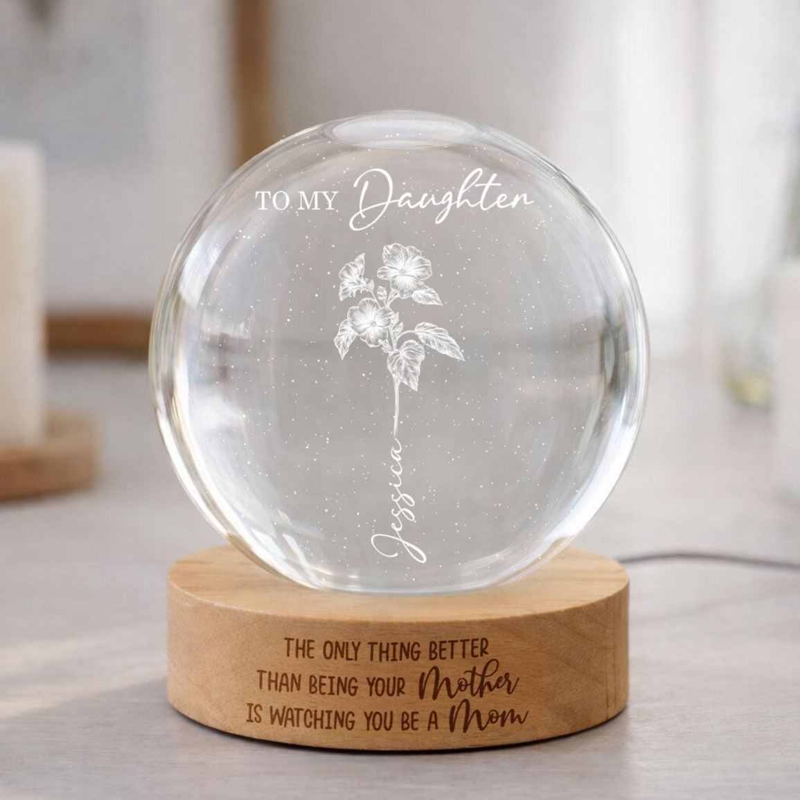 Watching You Be a Mom - Personalized Crystal Ball LED Night Light - Mother's Day Gift for Daughter - MyMoonLampAu