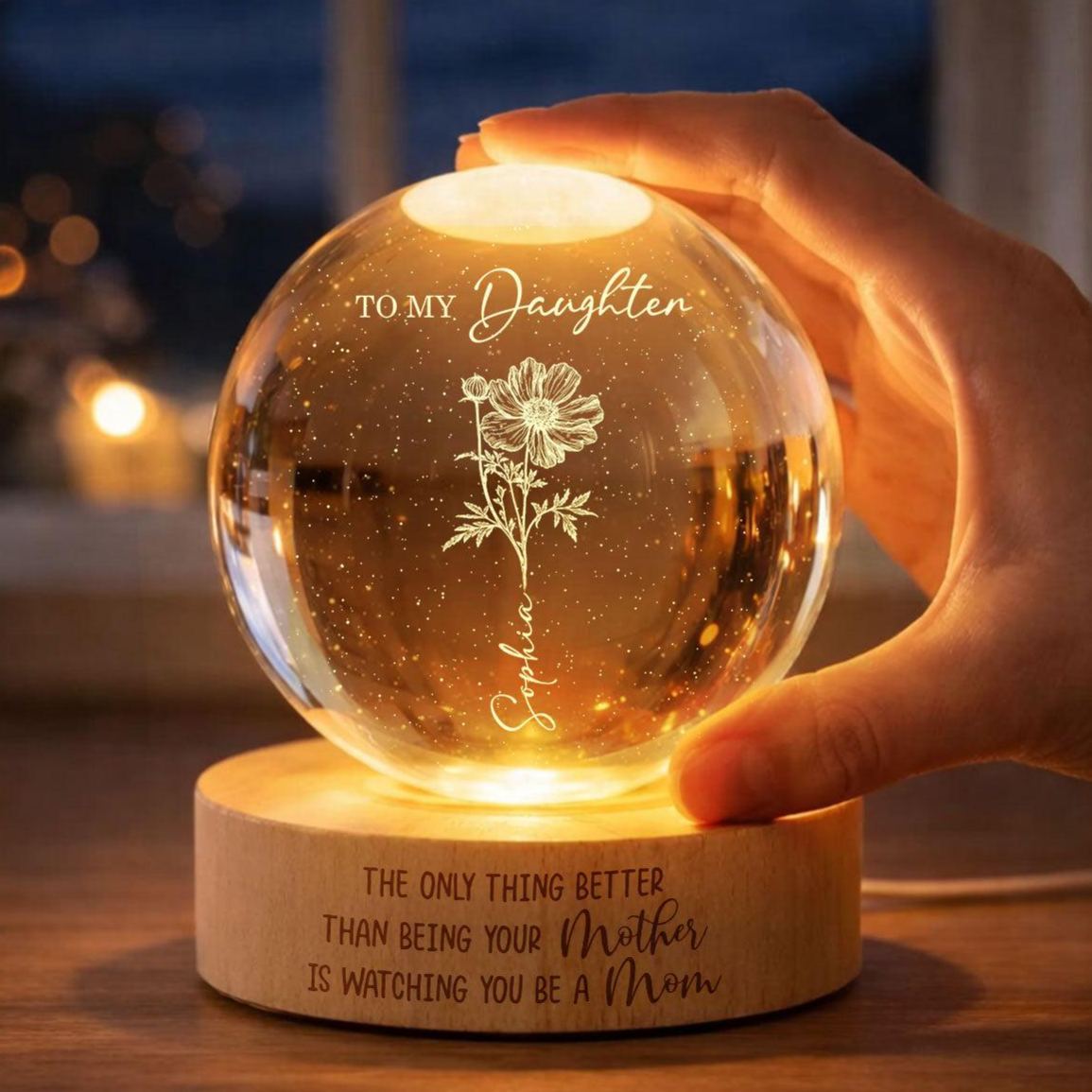 Watching You Be a Mom - Personalized Crystal Ball LED Night Light - Mother's Day Gift for Daughter - MyMoonLampAu
