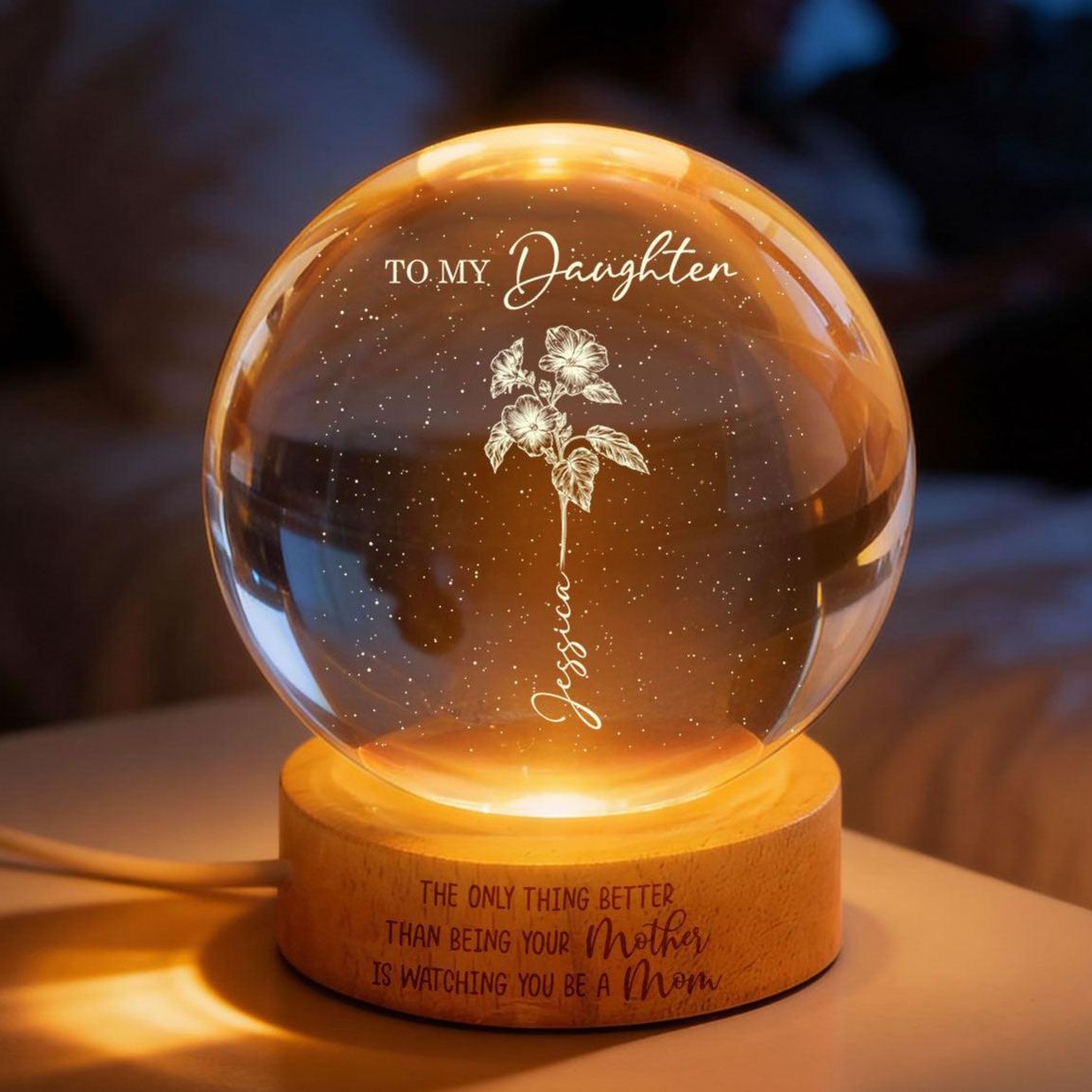 Watching You Be a Mom - Personalized Crystal Ball LED Night Light - Mother's Day Gift for Daughter - MyMoonLampAu