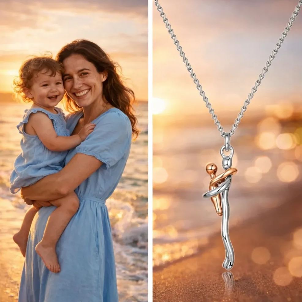 Mother Child Hug Necklace - Two Tone Embrace Pendant Jewelry Gift,Gift for her, Gifts,Mother's Day Gift - MyMoonLampAu