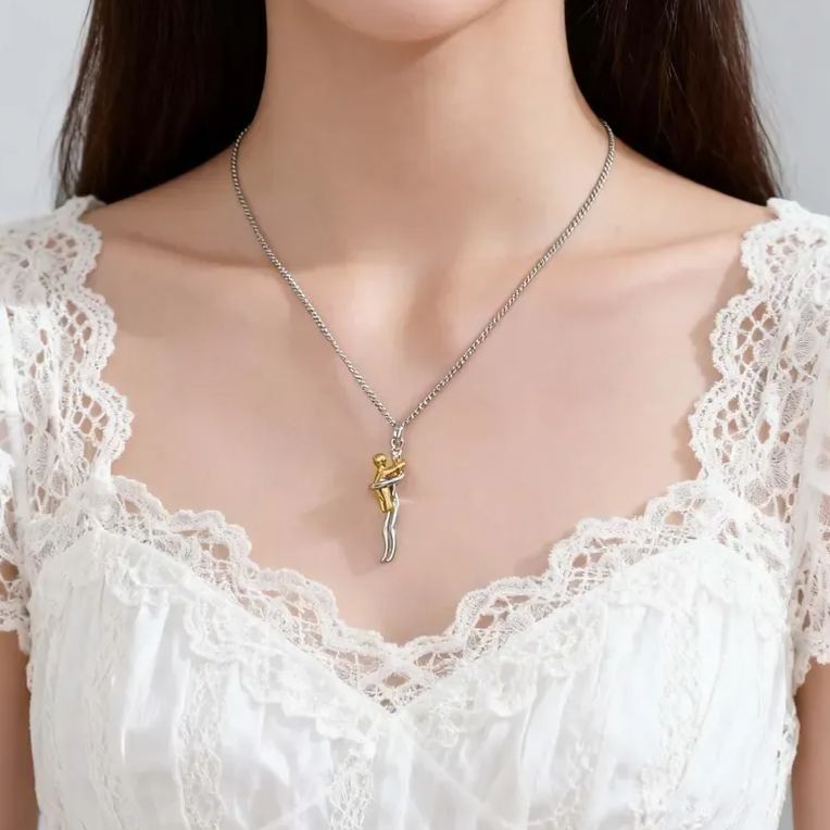 Mother Child Hug Necklace - Two Tone Embrace Pendant Jewelry Gift,Gift for her, Gifts,Mother's Day Gift - MyMoonLampAu