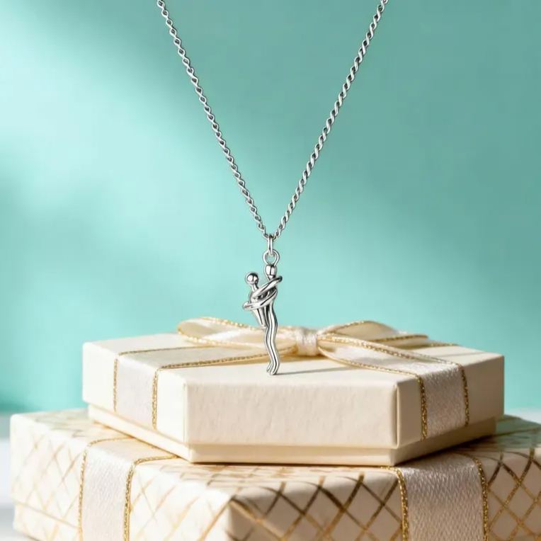 Mother Child Hug Necklace - Two Tone Embrace Pendant Jewelry Gift,Gift for her, Gifts,Mother's Day Gift - MyMoonLampAu