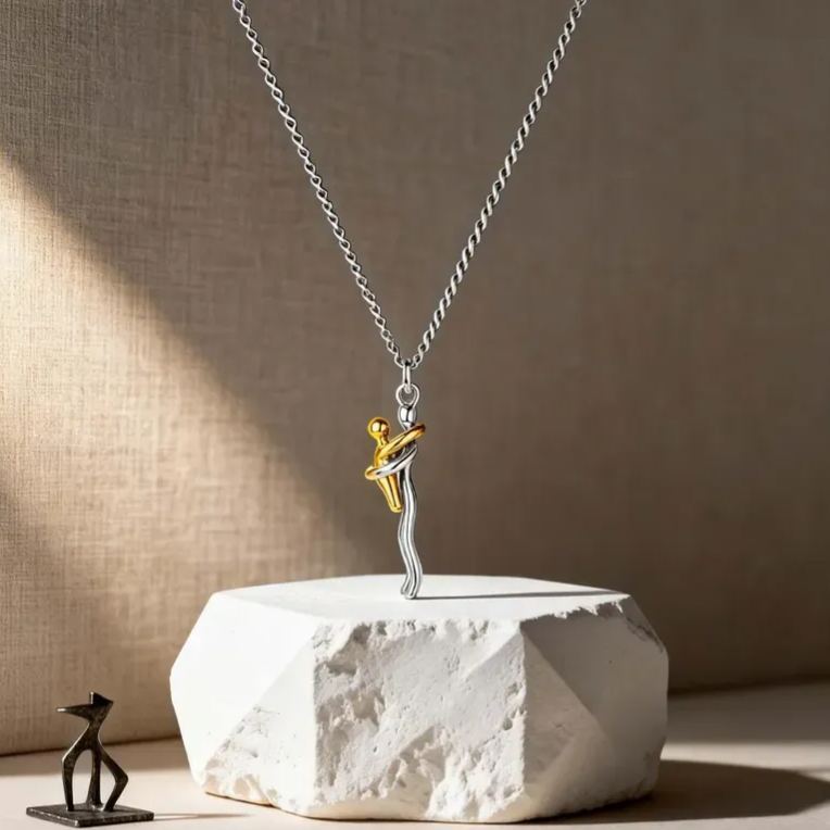 Mother Child Hug Necklace - Two Tone Embrace Pendant Jewelry Gift,Gift for her, Gifts,Mother's Day Gift - MyMoonLampAu