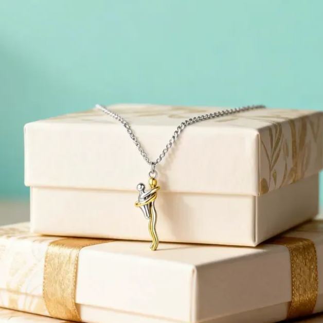 Mother Child Hug Necklace - Two Tone Embrace Pendant Jewelry Gift,Gift for her, Gifts,Mother's Day Gift - MyMoonLampAu