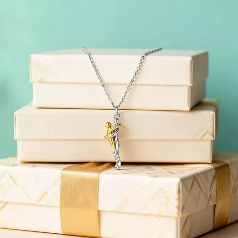 Mother Child Hug Necklace - Two Tone Embrace Pendant Jewelry Gift,Gift for her, Gifts,Mother's Day Gift - MyMoonLampAu