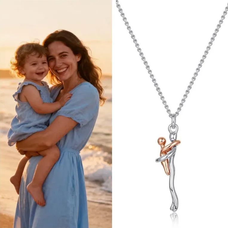 Mother Child Hug Necklace - Two Tone Embrace Pendant Jewelry Gift,Gift for her, Gifts,Mother's Day Gift - MyMoonLampAu