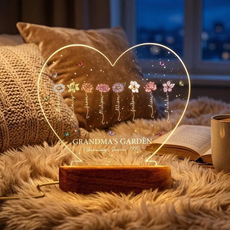A Growing Love from Grandma's Garden - Personalized Birth Flowers LED Night Light Mother's Day Birthday Gift - MyMoonLampAu