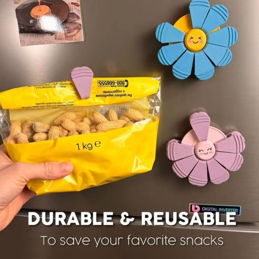 Magnetic Flower With Petal Clips, PLA Fridge Magnet Sealing Clips, Multi-Purpose Food Bag Clips for Kitchen Storage - MyMoonLampAu