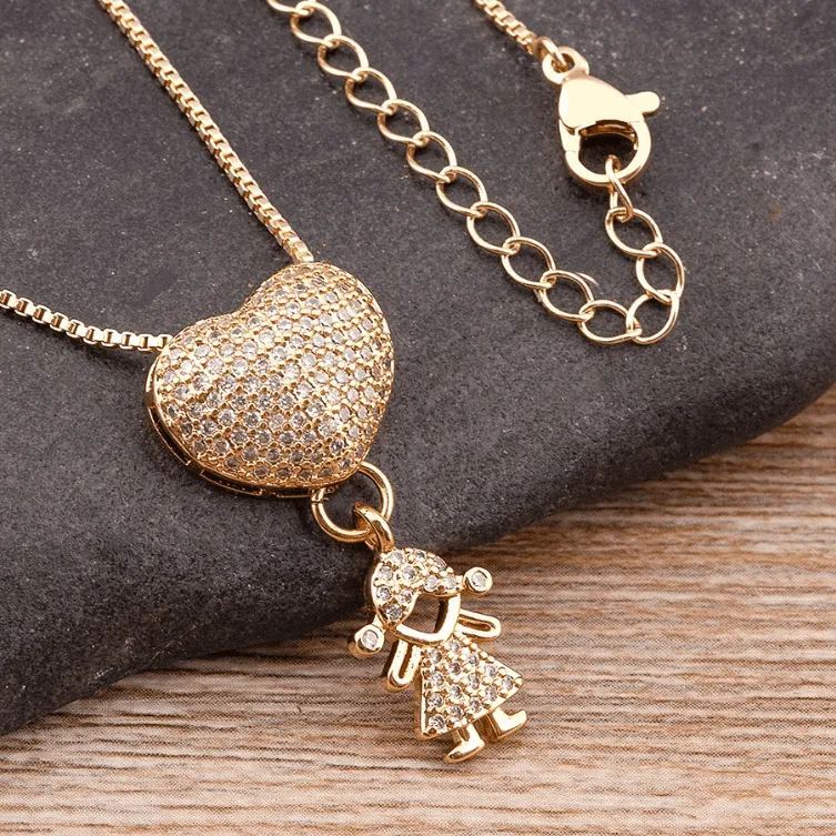 Personalized Zircon Heart Pendant Necklace with Boy & Girl Charm – Custom Family Jewelry Gift for Mom & Dad, Mother’s Day & Father’s Day Gift - MyMoonLampAu