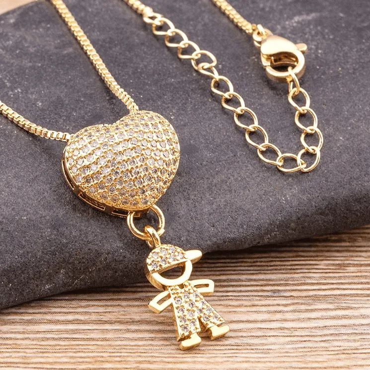 Personalized Zircon Heart Pendant Necklace with Boy & Girl Charm – Custom Family Jewelry Gift for Mom & Dad, Mother’s Day & Father’s Day Gift - MyMoonLampAu