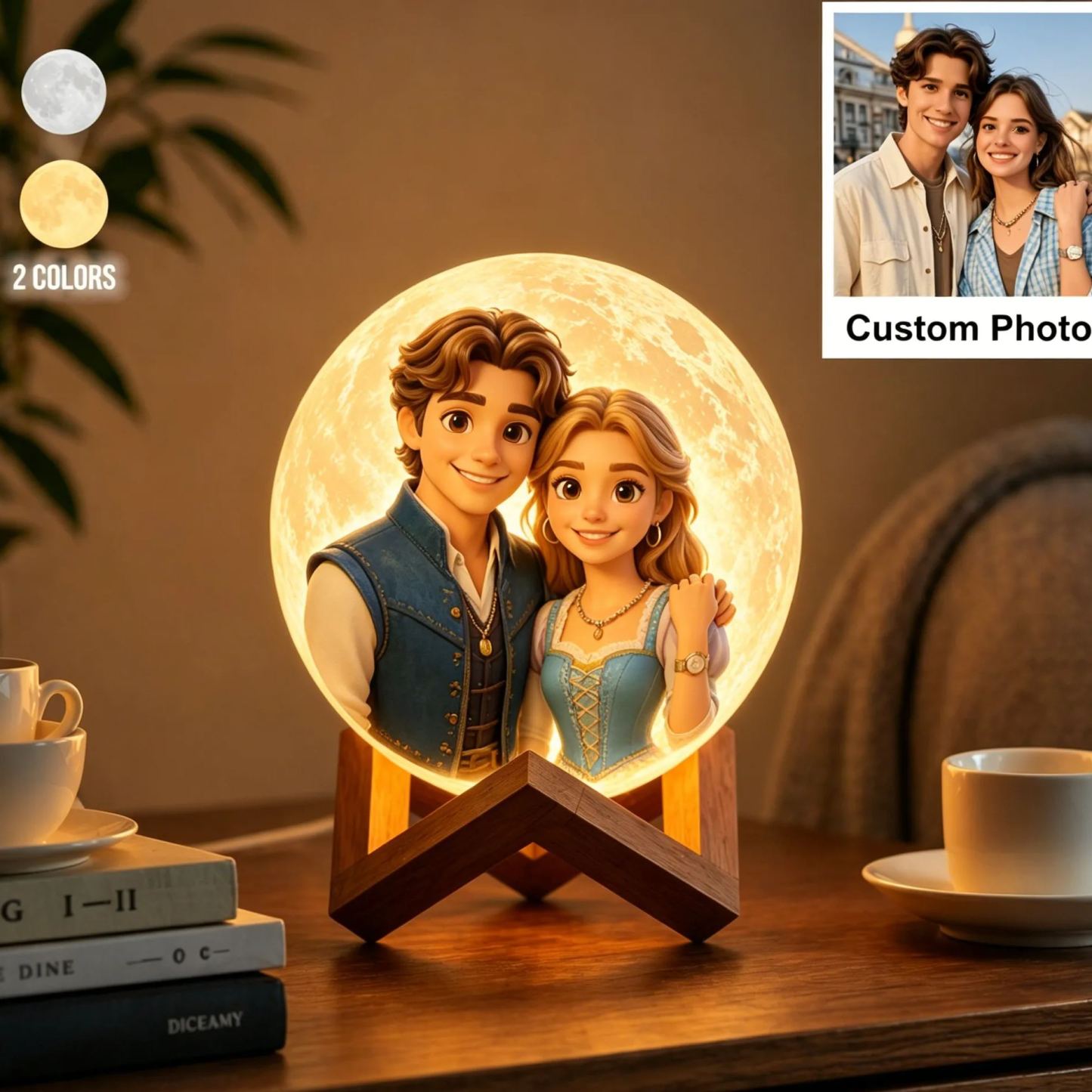 Personalized Cartoon Photo Moon Lamp Custom 3D Printed Luna Light, Touch Control 2/3 Colors, Unique Anniversary Gift - MyMoonLampAu