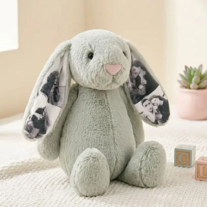Custom Photo Bunny Plush – Personalized Hidden Ear Picture Bunny Gift for Couples Anniversary Mother's Day Gifts - MyMoonLampAu
