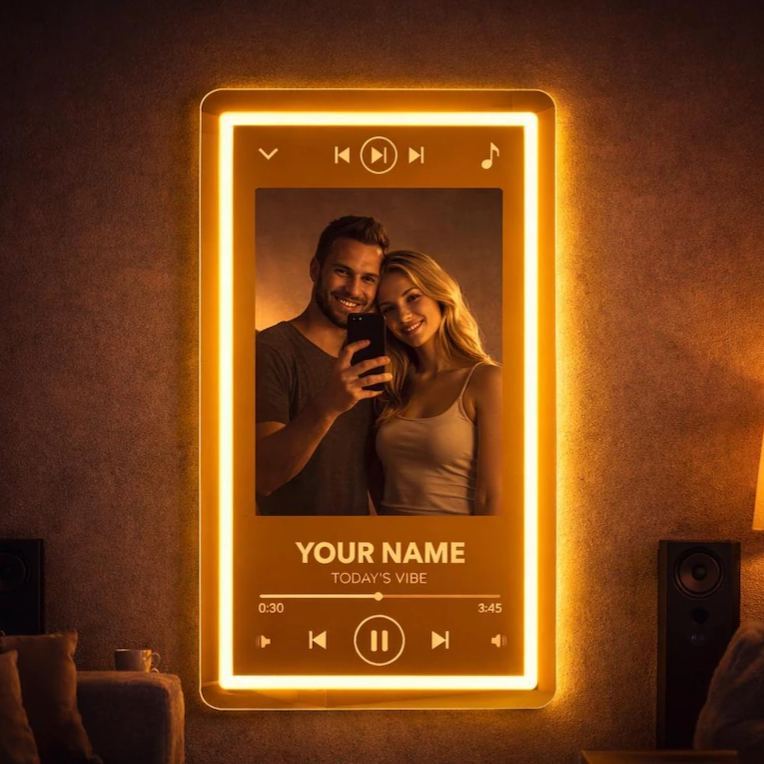 Custom Music Player Style Mirror Neon Sign,Music Display Screen with Mirror LED Light,Modern Aesthetic Bedroom Wall Decor Housewarming Gift - MyMoonLampAu