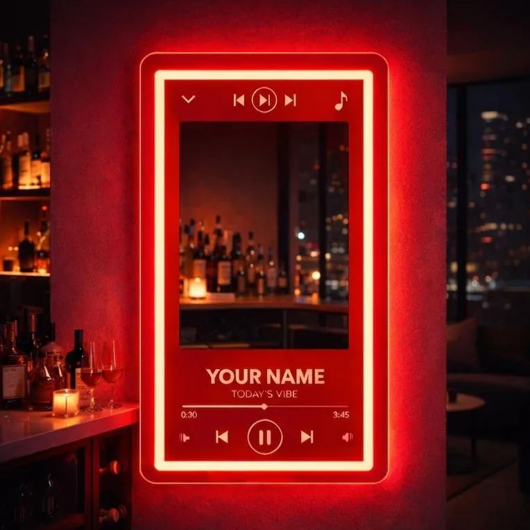 Custom Music Player Style Mirror Neon Sign,Music Display Screen with Mirror LED Light,Modern Aesthetic Bedroom Wall Decor Housewarming Gift - MyMoonLampAu